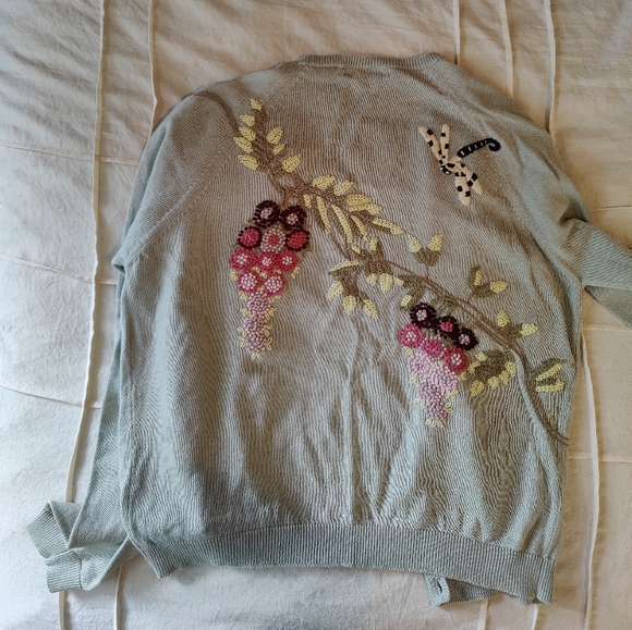 Anthropologie Embroidered Floral Cardigan Sweater, Great Condition! - Picture 10 of 16